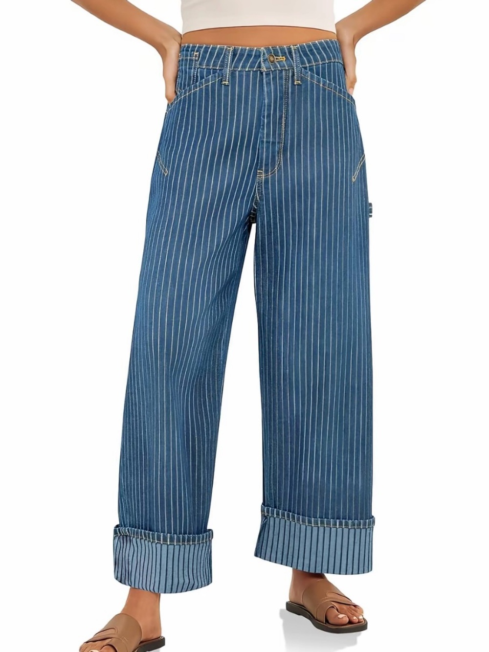 Cicy Bell High Waist Jeans for Women Pinstripe Size 2 Baggy Cuffed New